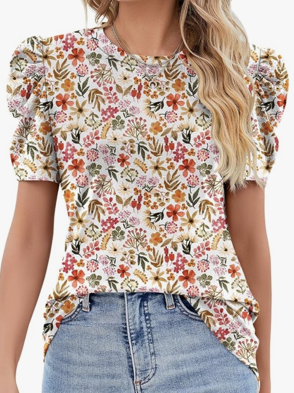 Floral puffy sleeve blouse size small